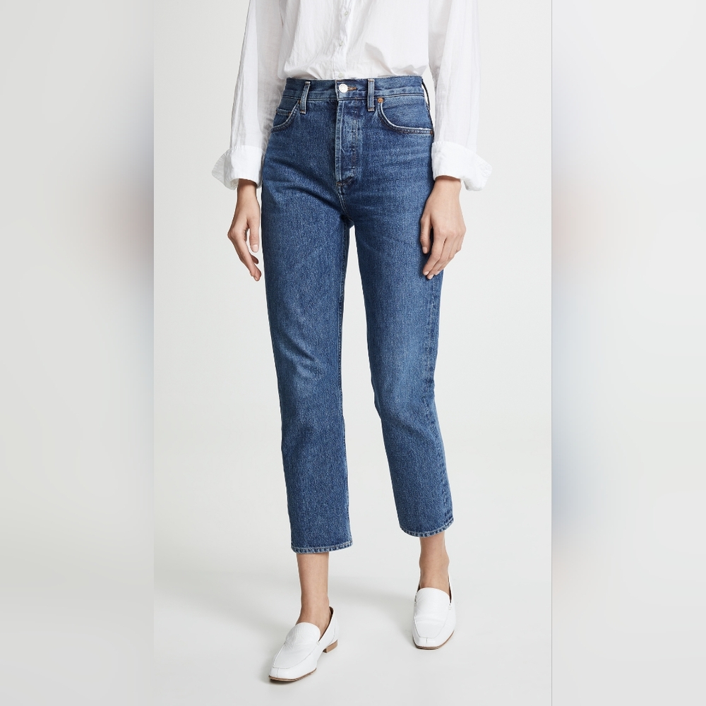 Agolde Riley jeans high rise straight crop jeans in air blue